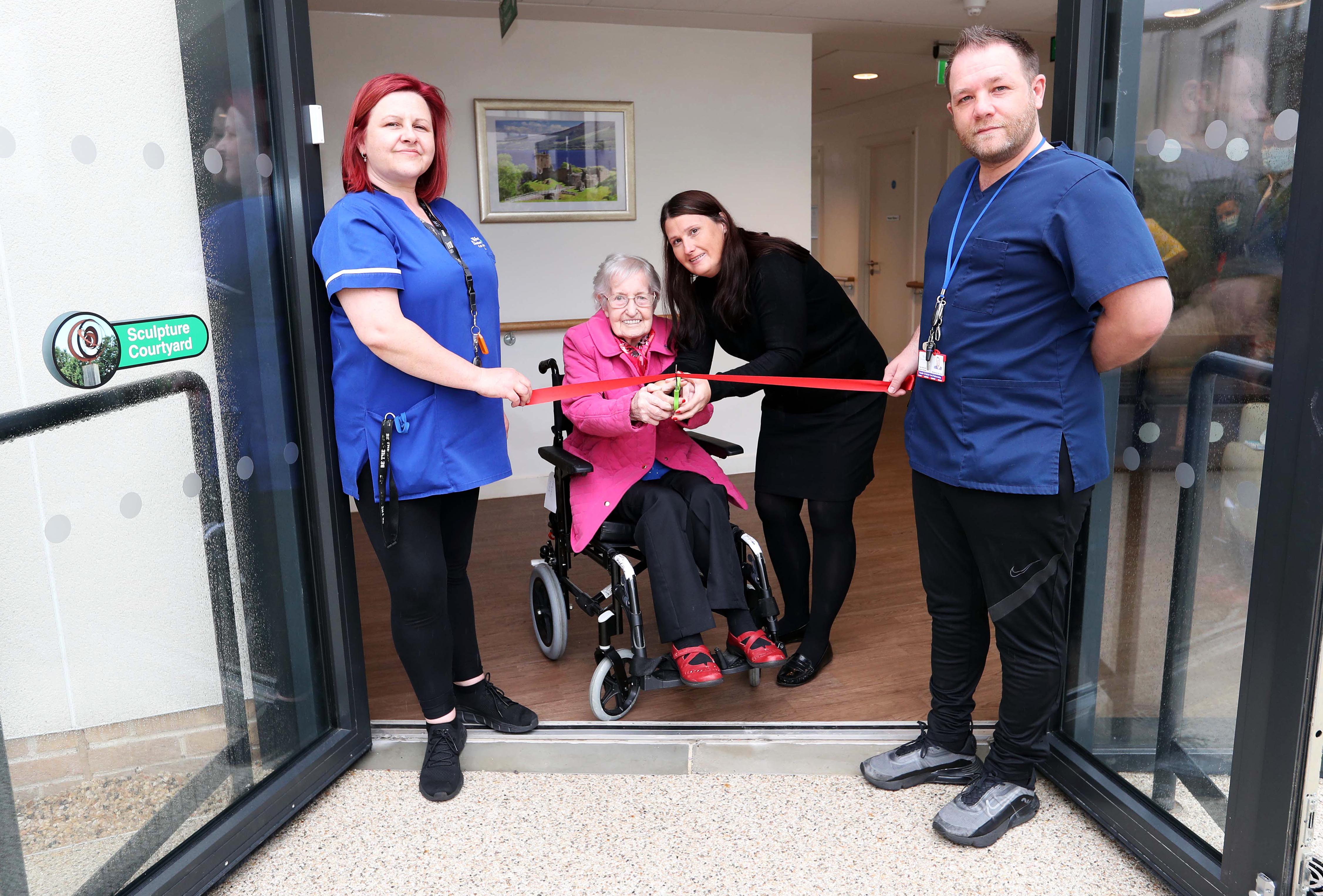 Catherine Gilfillan, aged 103, jointly cut the ceremonial red ribbon with Councillor Michelle McGinty, chair of the West Dunbartonshire Health and Social Care Partnership, this week.