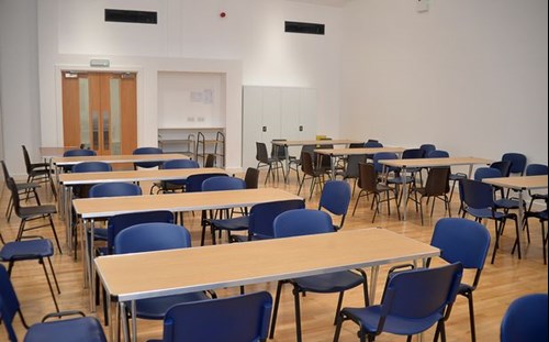 Games hall with tables and chairs