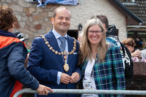 Provost Douglas McAllister with Trudy Lindblade, CEO of UCI Cycling World Championships